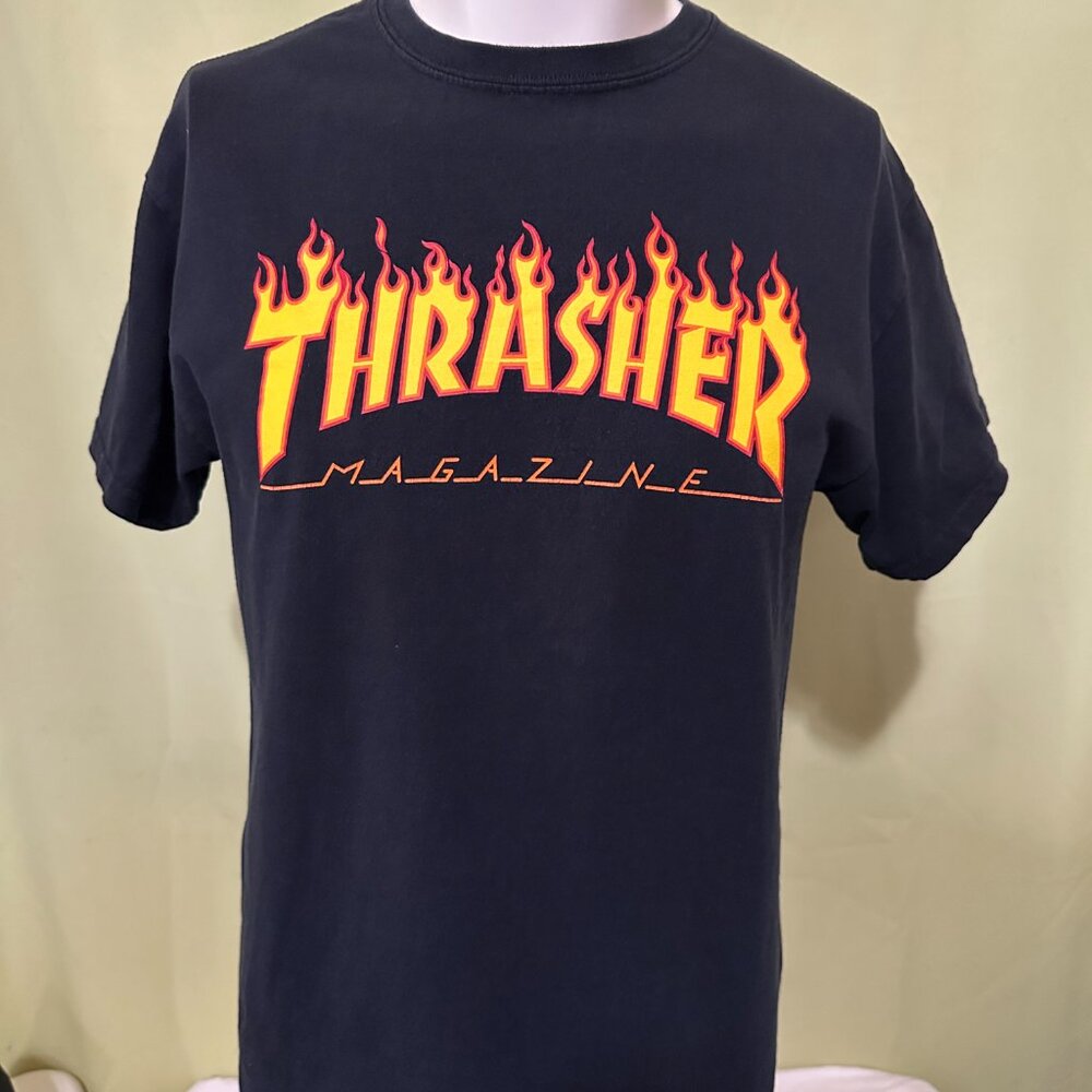 Thrasher Magazine Flame Logo Men's Black T Shirt Medium San Francisco
